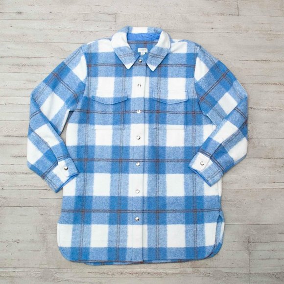 NWT J. Crew Longline Shirt Jacket in Blue/White/Brown Plaid size L - Picture 4 of 9